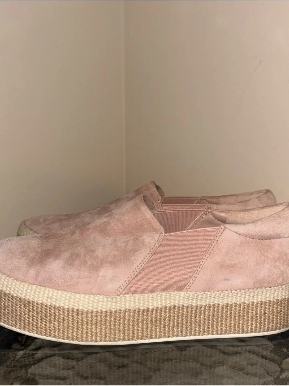 Vince Platform Slip-On Sneakers in Blush Pink Suede